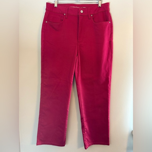 NWOT Chico's Cherry Red High-Rise Straight-Leg Crops US Size 8 Chico's Size 1 - Picture 1 of 13
